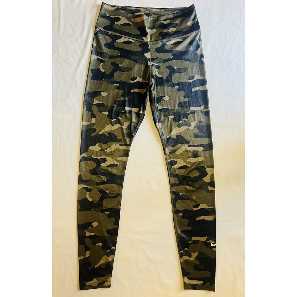 - NIKE - One Dri-Fit CAMO Leggings Sz M Shimmery Mid Rise Yoga Gym Workout EUC